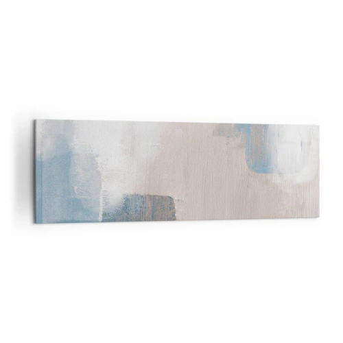 Obraz na płótnie - Abstrakcyjne kształty w odcieniach błękitu i beżu - 160x50cm - Abstrakcja różowa za zasłoną błękitu - Nowoczesna dekoracja ścienna do salonu i sypialni ARTTOR
