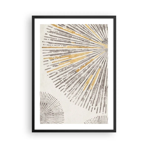 Plakat w czarnej ramie - Abstrakcyjny wzór promieni w odcieniach złota i brązu - 50x70cm - Uroda promienia - Nowoczesna dekoracja ścienna do salonu i sypialni ARTTOR