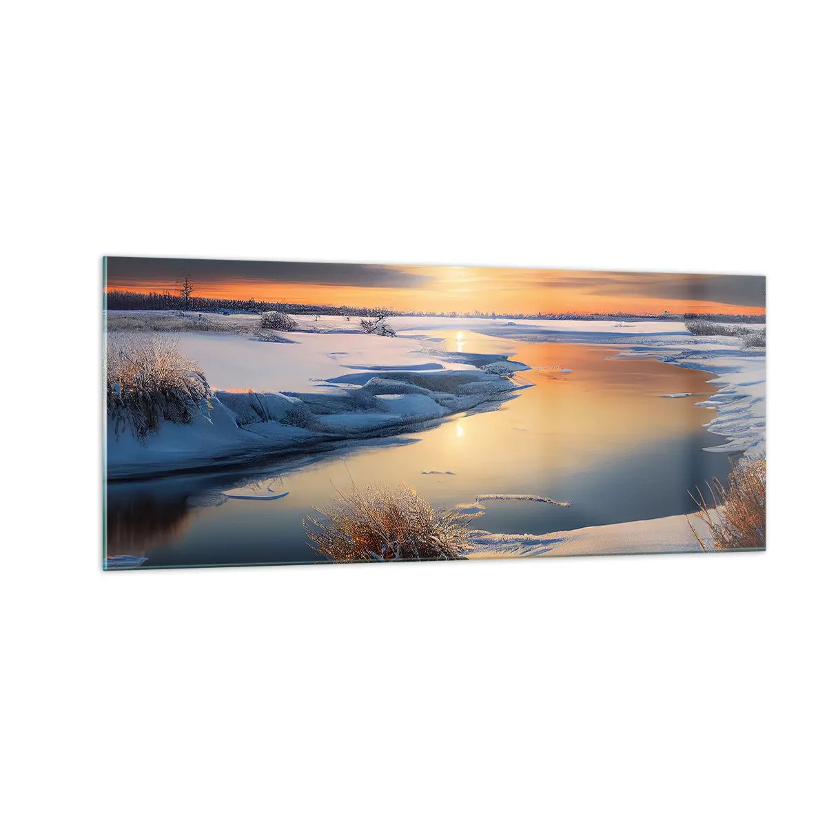 Obraz na szkle - Zimowy zachód słońca - 100x40 cm