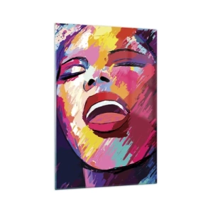 Obraz na szkle - Abstrakcyjny portret kobiety w żywych kolorach - 70x100cm - Wyśpiewać całe życie - Nowoczesna dekoracja ścienna do salonu i sypialni ARTTOR