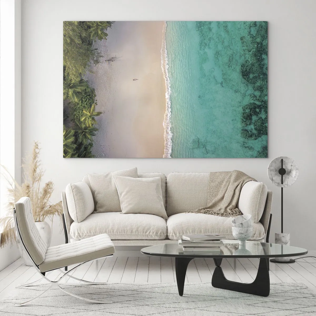 Obraz na szkle - Tropikalna plaża z lotu ptaka i turkusowe morze - 70x50cm - Rajska plaża - Nowoczesna dekoracja ścienna do salonu i sypialni ARTTOR