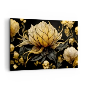 Obraz na płótnie - Złoty kwiat na ciemnym tle - 120x80cm - Subtelna kruchość - Nowoczesna dekoracja ścienna do salonu, kuchni i sypialni ARTTOR