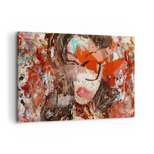 Obraz na płótnie - Abstrakcyjny portret kobiety w intensywnych barwach - 120x80cm - Naprawdę, jaka jesteś, nie wie nikt - Nowoczesna dekoracja ścienna do salonu, kuchni i sypialni ARTTOR