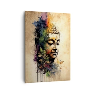 Obraz na płótnie - Kolorowy portret Buddy w stylu akwarelowym z duchowym klimatem - 50x70cm - Namaste! - Nowoczesna dekoracja ścienna do salonu, kuchni i sypialni ARTTOR