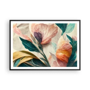 Plakat w czarnej ramie - Kolorowe kwiaty w tropikalnym stylu na jasnym tle - 100x70cm - Kwiaty wysp południowych - Nowoczesna dekoracja ścienna do salonu i sypialni ARTTOR