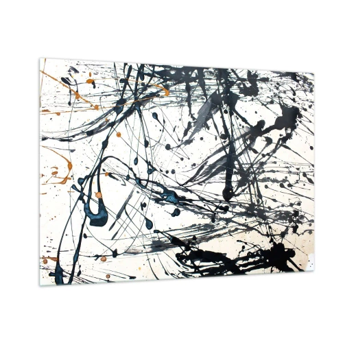 Obraz na szkle - Abstrakcyjne plamy i linie na jasnym tle - 100x70cm - Z sensem czy bez sensu? - Nowoczesna dekoracja ścienna do salonu, kuchni i sypialni ARTTOR