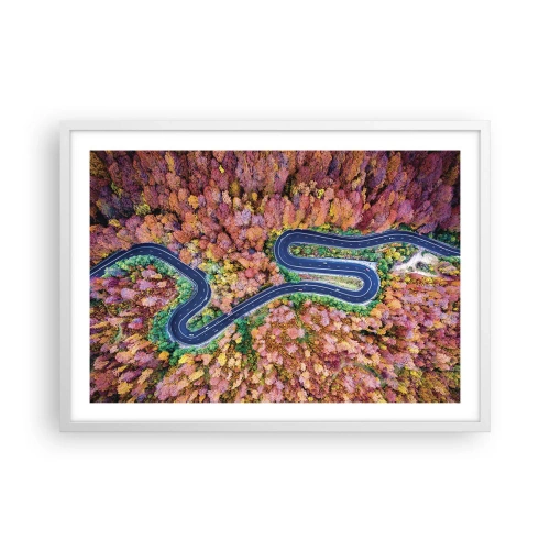 Plakat w białej ramie - Krętą drogą poprzez las - 70x50 cm