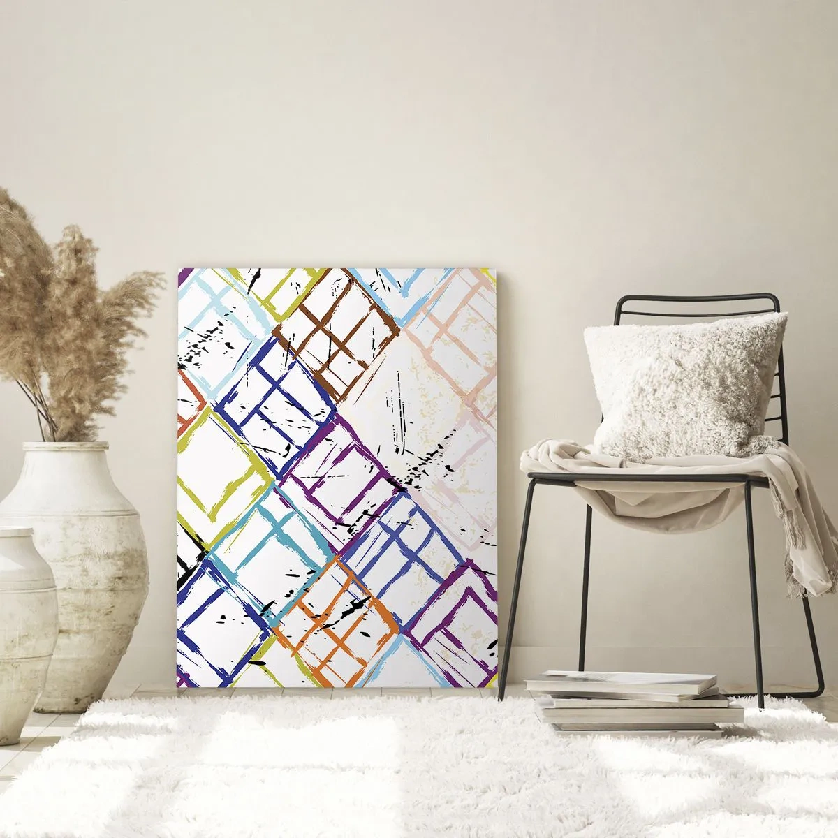 Obraz na szkle - Abstrakcyjny wzór w wielokolorowe romby - 50x70cm - Komórki do wynajęcia - Nowoczesna dekoracja ścienna do salonu, kuchni i sypialni ARTTOR