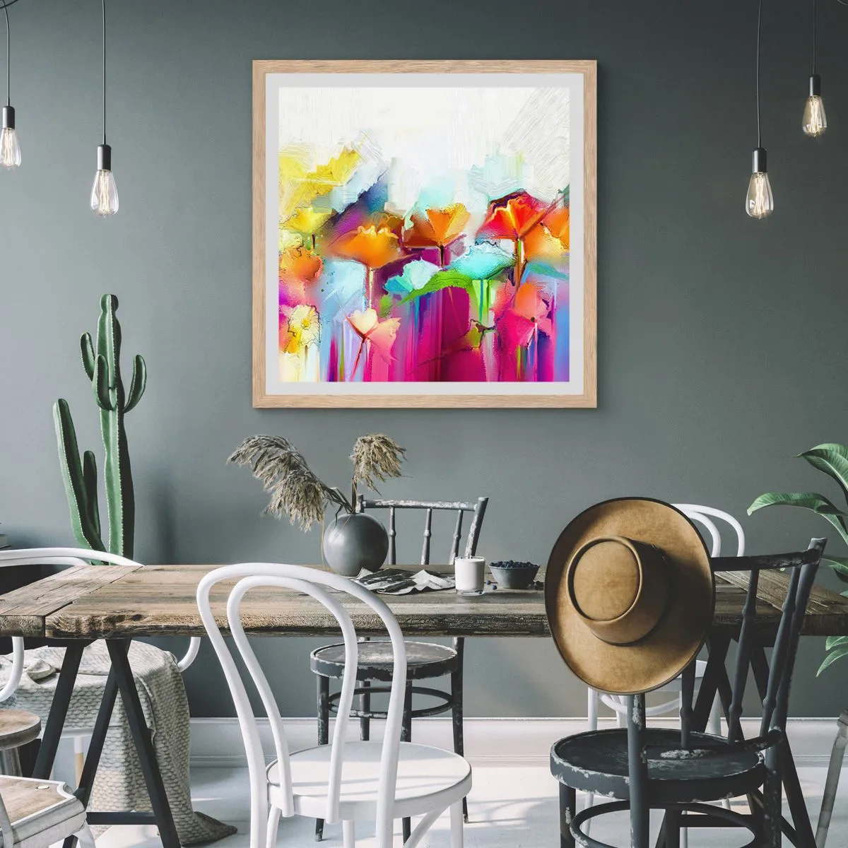 Plakat w ramie jasny dąb - Tęcza zakwitła - 50x50 cm