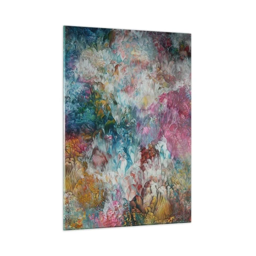 Obraz na szkle - Abstrakcyjna kompozycja kolorowych kwiatów w intensywnych barwach - 50x70cm - W pełnym rozkwicie - Nowoczesna dekoracja ścienna do salonu, kuchni i sypialni ARTTOR