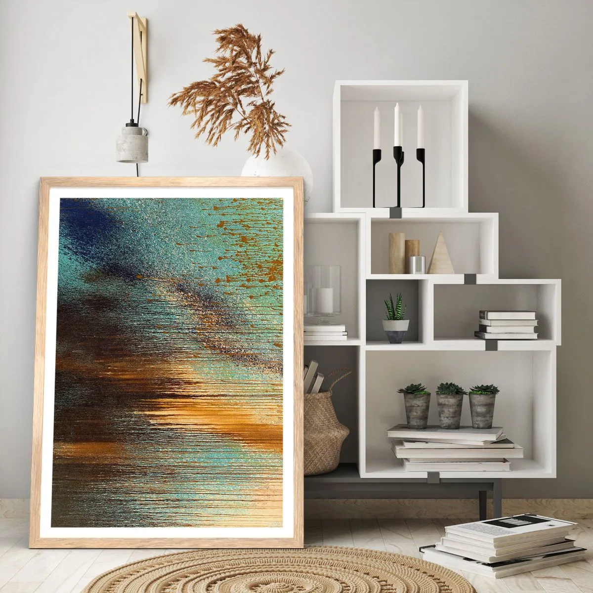 Plakat w ramie jasny dąb - Nieprzypadkowa barwna kompozycja - 61x91 cm