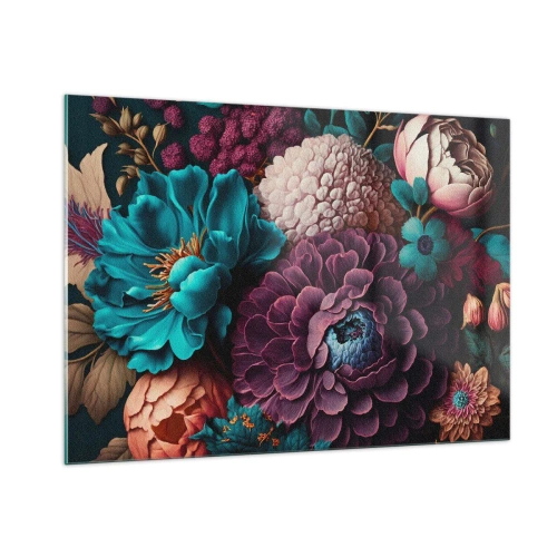 Obraz na szkle - Bogata kompozycja kwiatów w intensywnych barwach - 100x70cm - Natura na bogato - Nowoczesna dekoracja ścienna do salonu, kuchni i sypialni ARTTOR