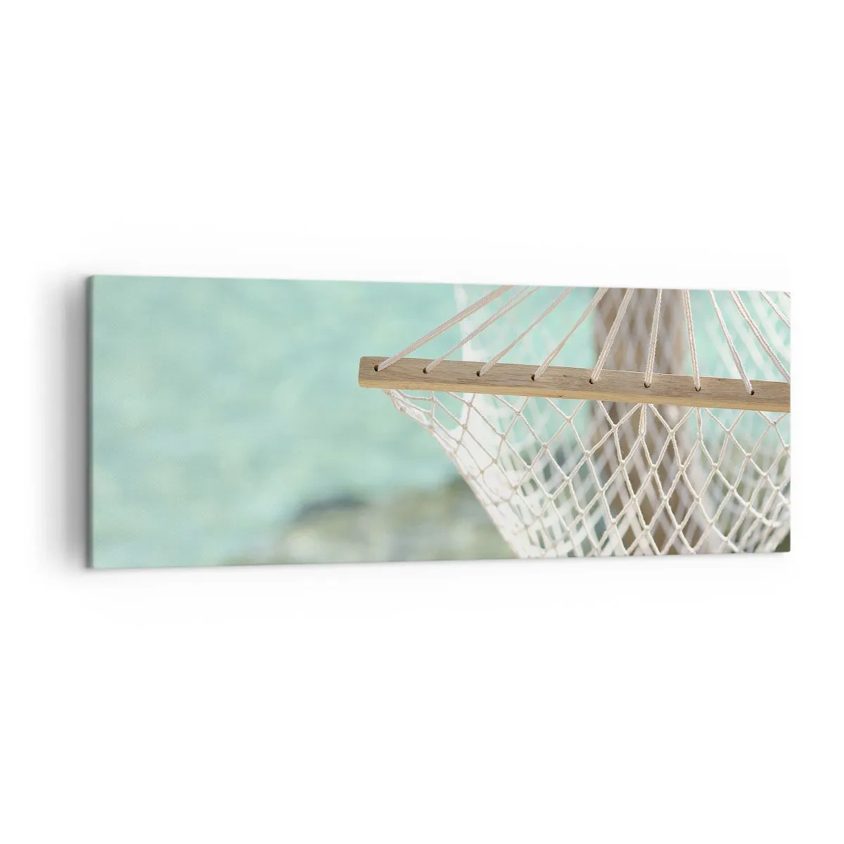 Obraz na płótnie - Hamak z widokiem na turkusową wodę - 140x50cm - Czas relaksu - Nowoczesna dekoracja ścienna do salonu i sypialni ARTTOR