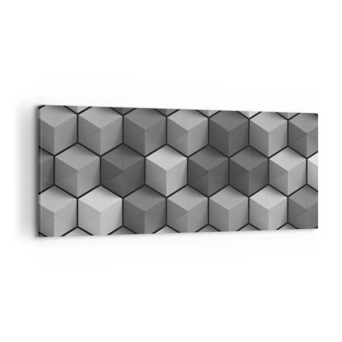 Obraz na płótnie - Geometryczna kompozycja kostek w odcieniach szarości i czerni - 120x50cm - Kubistyczna układanka - Nowoczesna dekoracja ścienna do salonu i sypialni ARTTOR