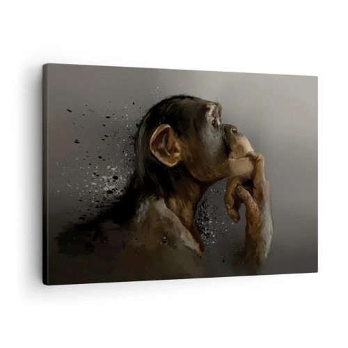 Obraz na płótnie - Z pewnością myśliciel - Portret małpy w refleksyjnej pozie na szarym tle - 70x50cm