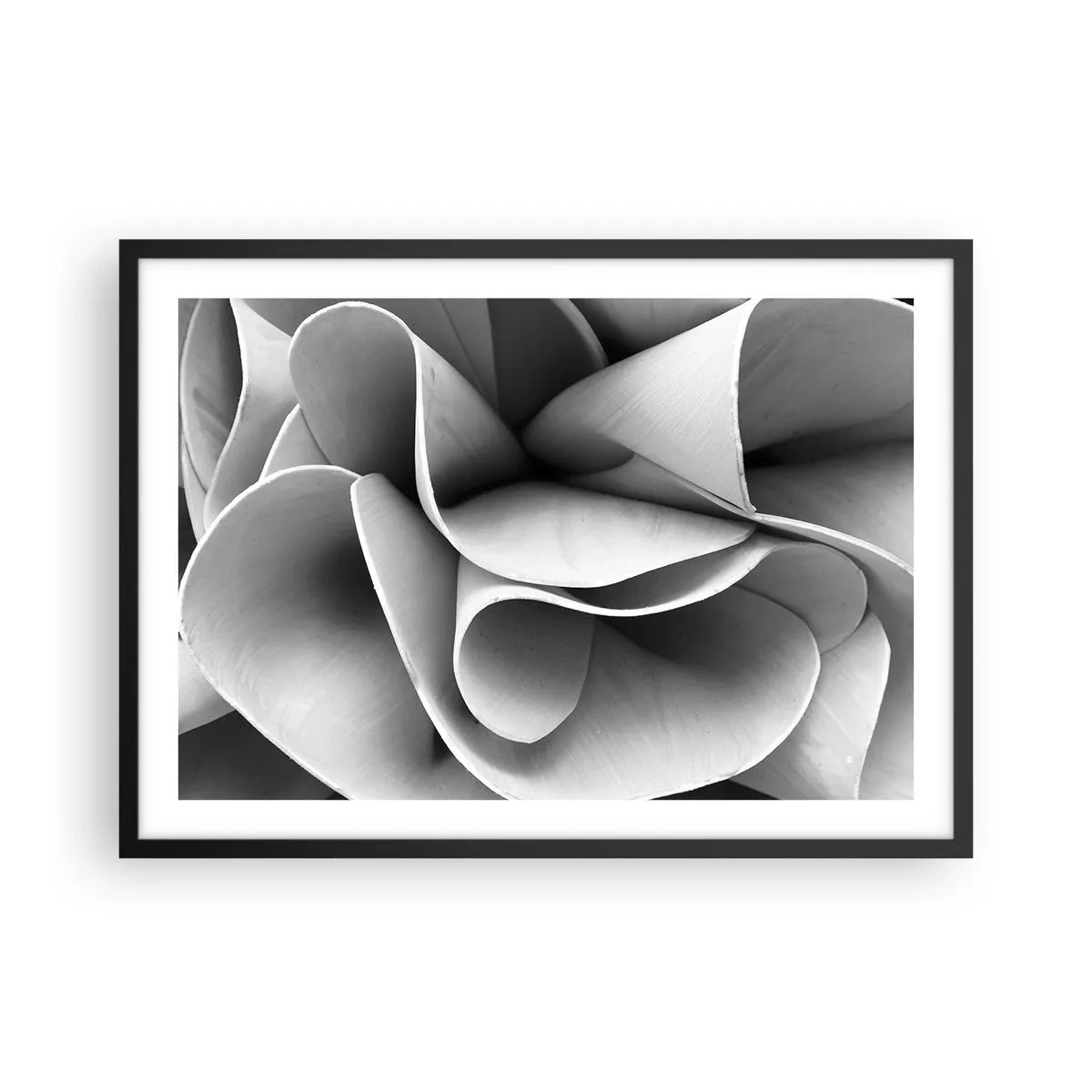 Plakat w czarnej ramie - Czarno-białe detale abstrakcyjnych form - 70x50cm - Dzieje się w przestrzeni - Nowoczesna dekoracja ścienna do salonu i sypialni ARTTOR