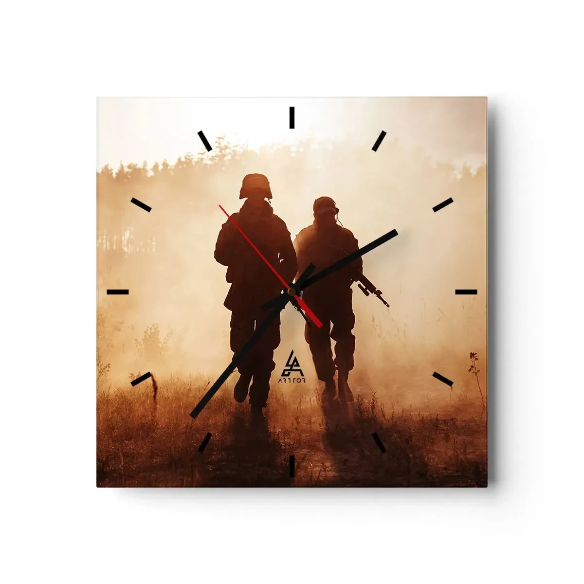 Zegar ścienny - Żołnierze maszerujący w porannej mgle na tle natury - 30x30cm - Call of Duty - Nowoczesna dekoracja ścienna do salonu i sypialni ARTTOR