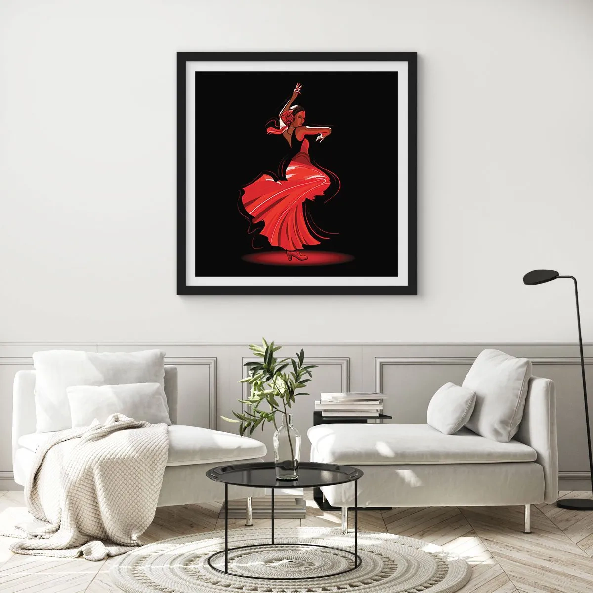 Plakat w czarnej ramie - Ognisty duch flamenco - 60x60 cm