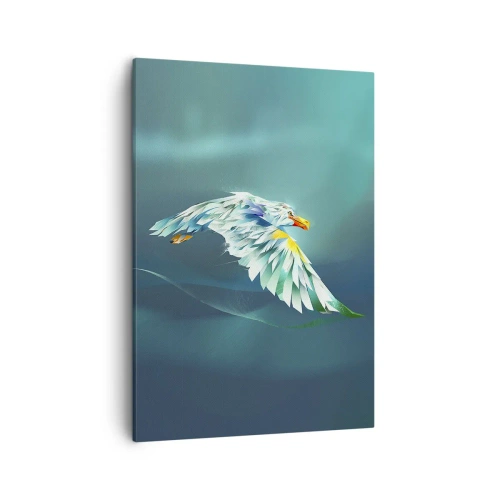 Obraz na płótnie - Stylizowany biały orzeł lecący na tle turkusowego nieba - 50x70cm - Orla twych lotów potęga - Nowoczesna dekoracja ścienna do salonu, kuchni i sypialni ARTTOR