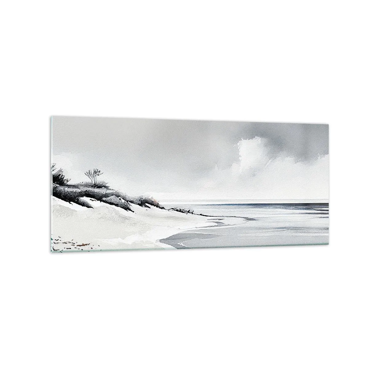 Obraz na szkle - Plaża w stonowanych odcieniach szarości i błękitu - 120x50cm - Od zawsze razem - Nowoczesna dekoracja ścienna do salonu i sypialni ARTTOR