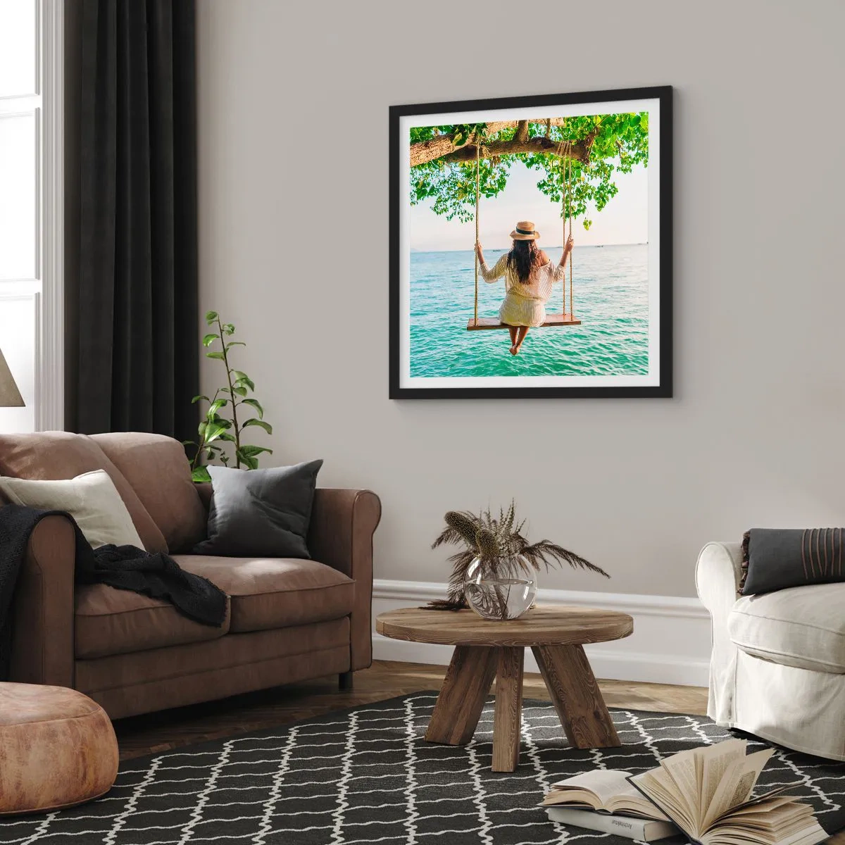 Plakat w czarnej ramie - Życie jest piękne - 40x40 cm