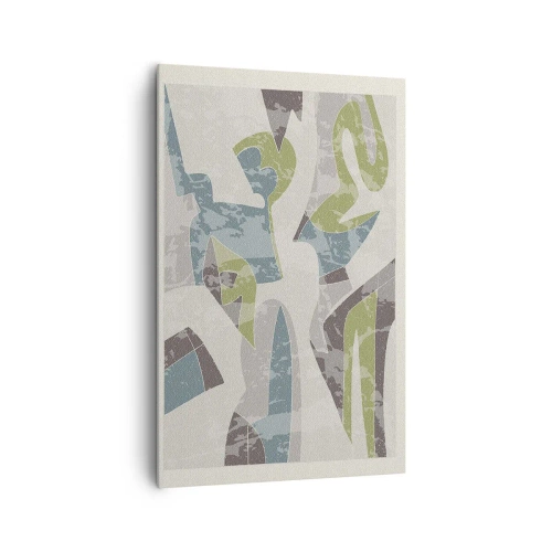 Obraz na płótnie - Abstrakcyjne kształty w zieleni i błękicie na jasnym tle - 80x120cm - Kompozycja za szybą - Nowoczesna dekoracja ścienna do salonu i sypialni ARTTOR