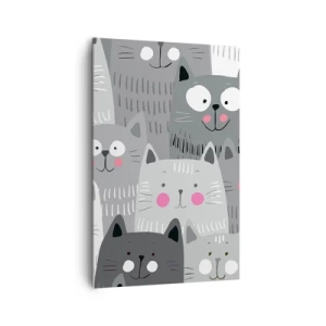 Obraz na płótnie - Zabawny wzór z kotami w odcieniach szarości - 80x120cm - Koci świat - Nowoczesna dekoracja ścienna do salonu i sypialni ARTTOR