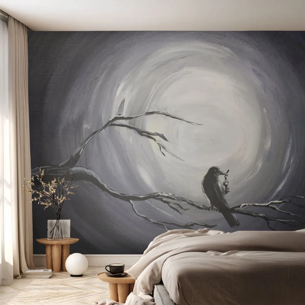 Fototapeta Samoprzylepna Deluxe Sticker - Klucz do tajemnicy nocy - Abstrakcja, Wrona, Ptak - 200x140 cm