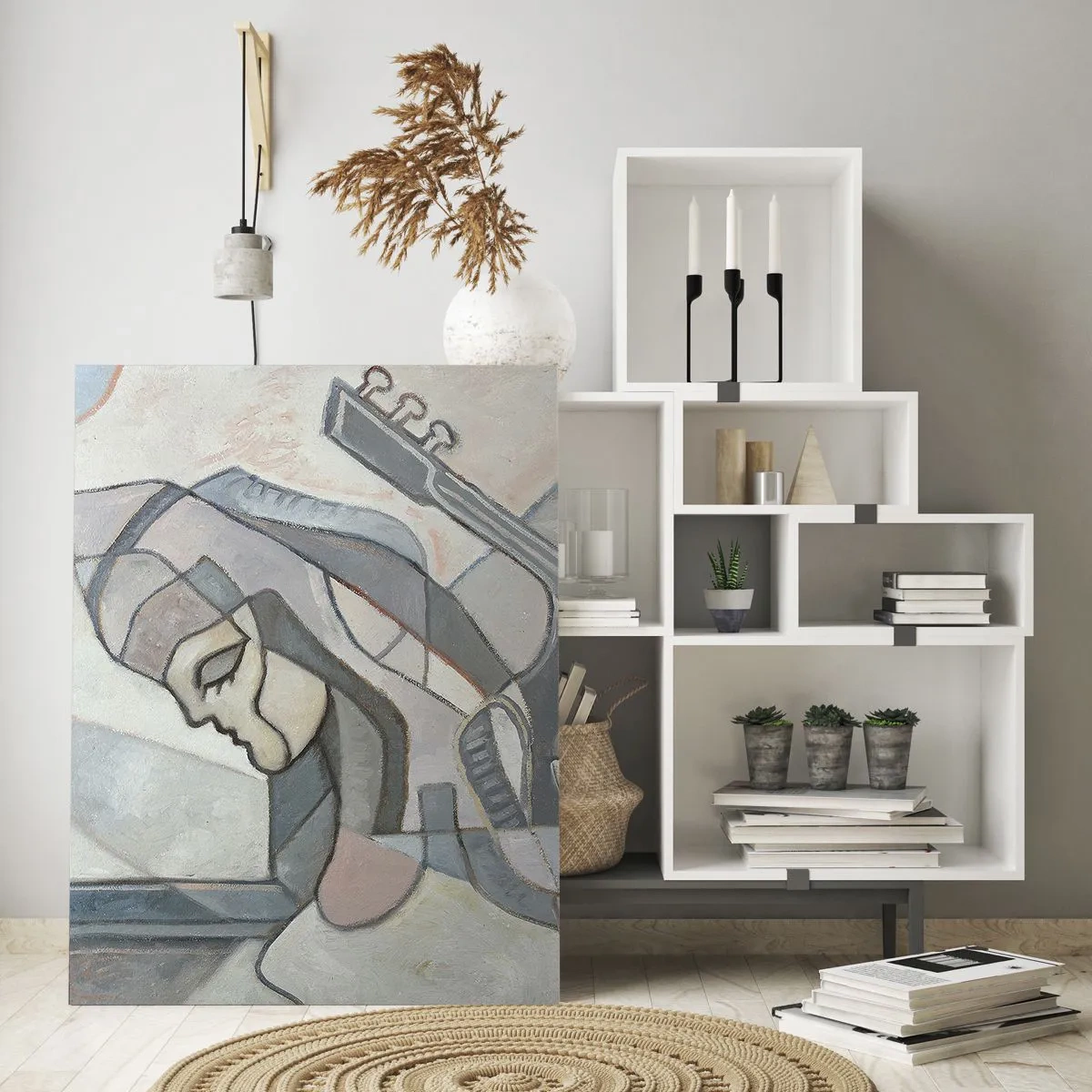 Obraz na szkle - Artystyczna postać kobiety z gitarą w pastelowych barwach - 50x70cm - We władzy muzyki - Nowoczesna dekoracja ścienna do salonu, kuchni i sypialni ARTTOR