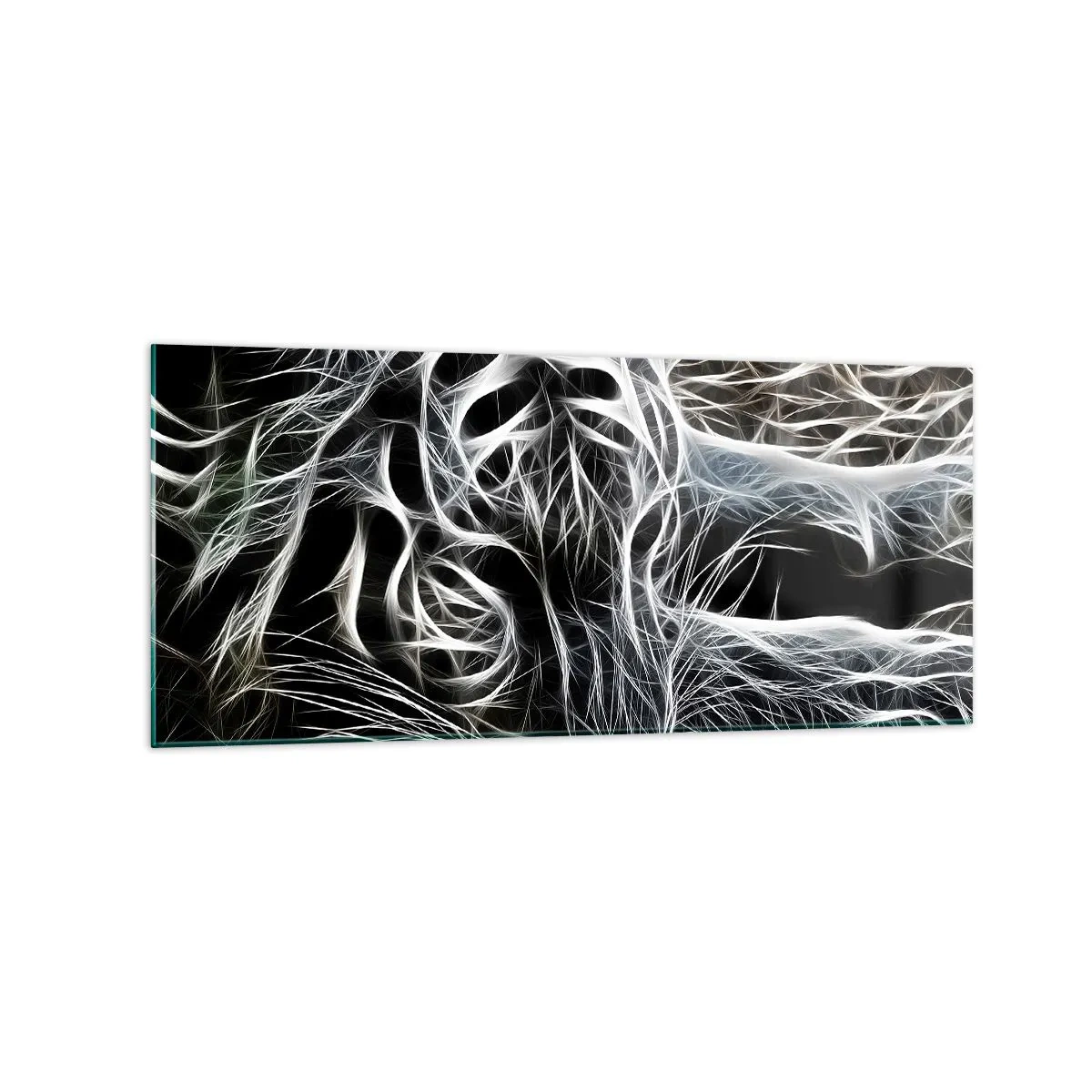 Obraz na szkle - Abstrakcyjny wzór przedstawiający sylwetkę kota na czarnym tle - 120x50cm - Studium kociej lekkości - Nowoczesna dekoracja ścienna do salonu i sypialni ARTTOR