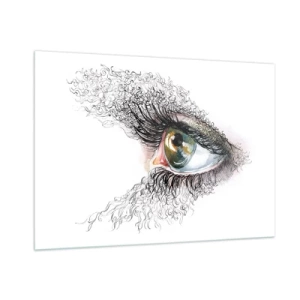 Obraz na szkle - Złote oko otoczone dynamicznymi liniami i abstrakcyjnymi detalami - 100x70cm - Zajrzyj wprost do duszy - Nowoczesna dekoracja ścienna do salonu, kuchni i sypialni ARTTOR