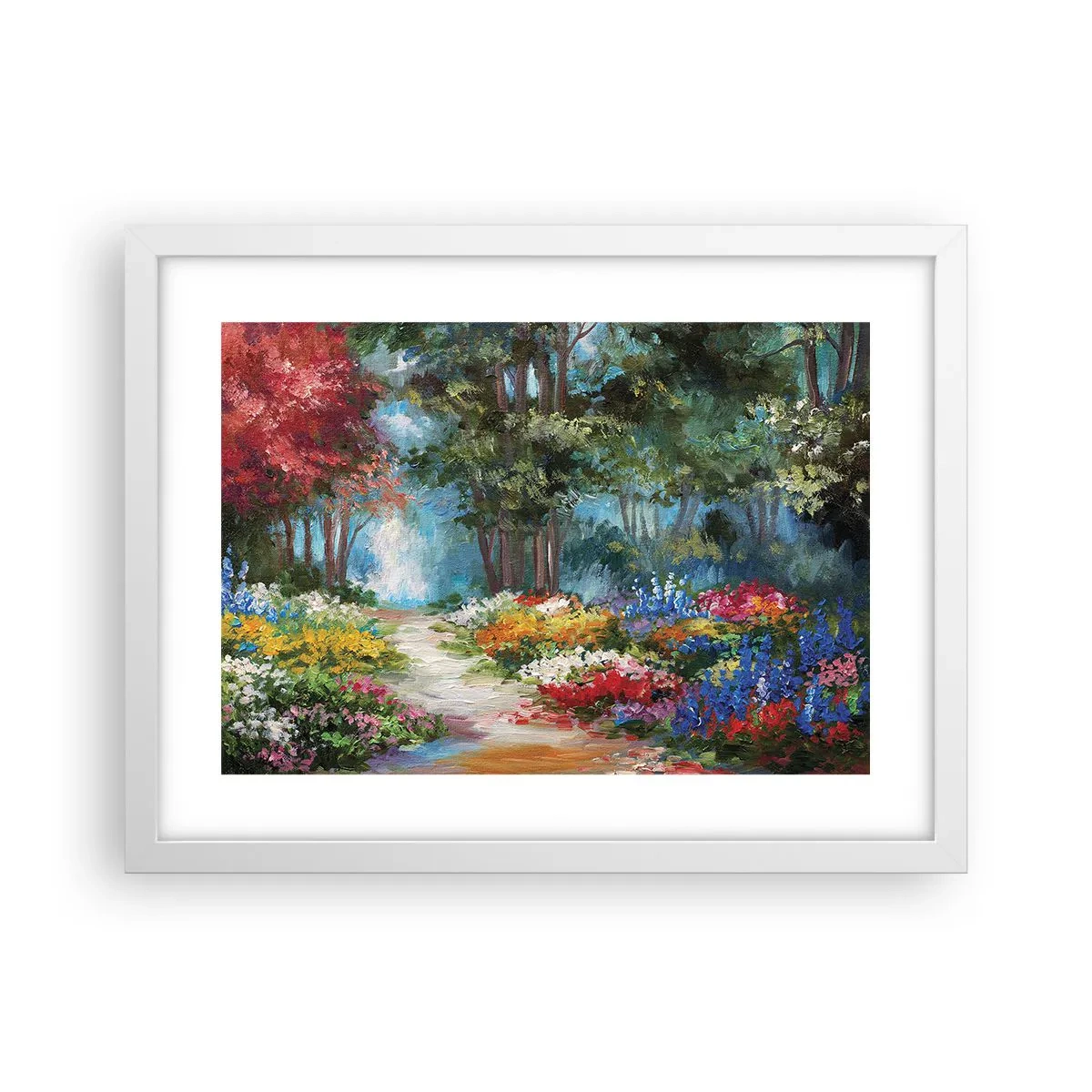 Plakat w białej ramie - Leśny ogród, kwietny las - 40x30 cm