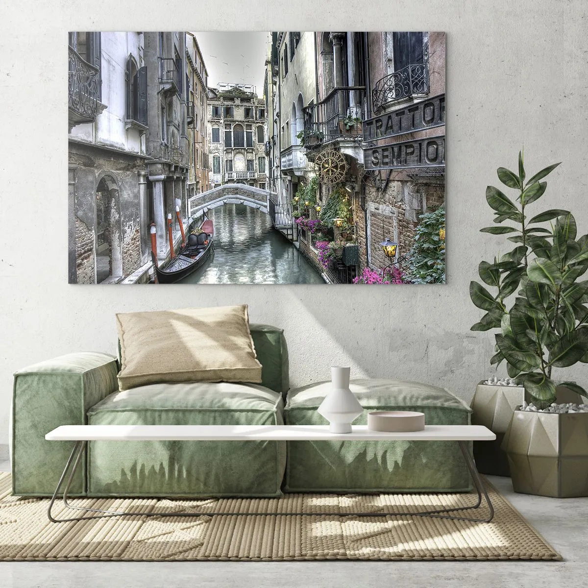 Obraz na szkle - Romantyczny widok na wenecki kanał z gondolą - 70x50cm - Od wieków w cichej zadumie - Nowoczesna dekoracja ścienna do salonu i sypialni ARTTOR