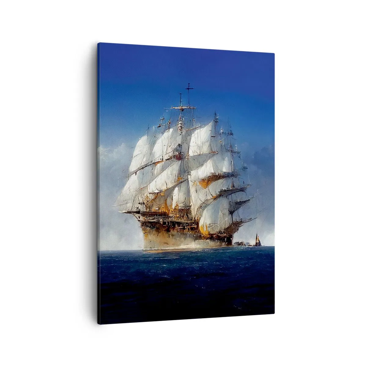 Obraz na płótnie - Majestatyczny żaglowiec na pełnym morzu pod błękitnym niebem - 50x70cm - The great glory! - Nowoczesna dekoracja ścienna do salonu, kuchni i sypialni ARTTOR
