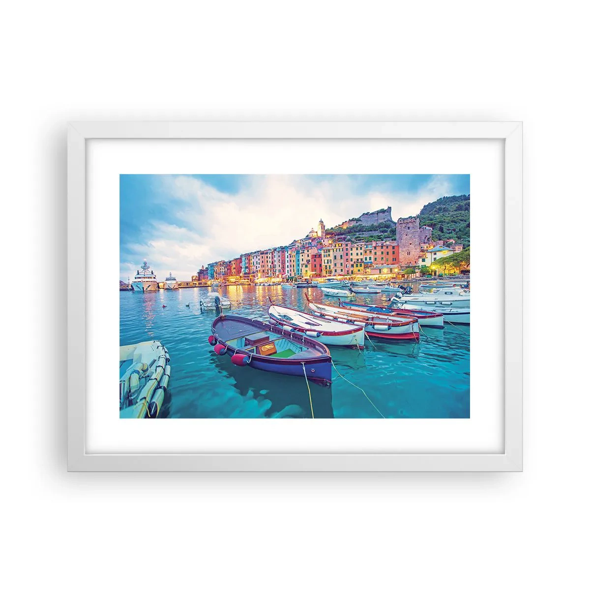 Plakat w białej ramie - Kolorowy wieczór w porcie - 40x30 cm