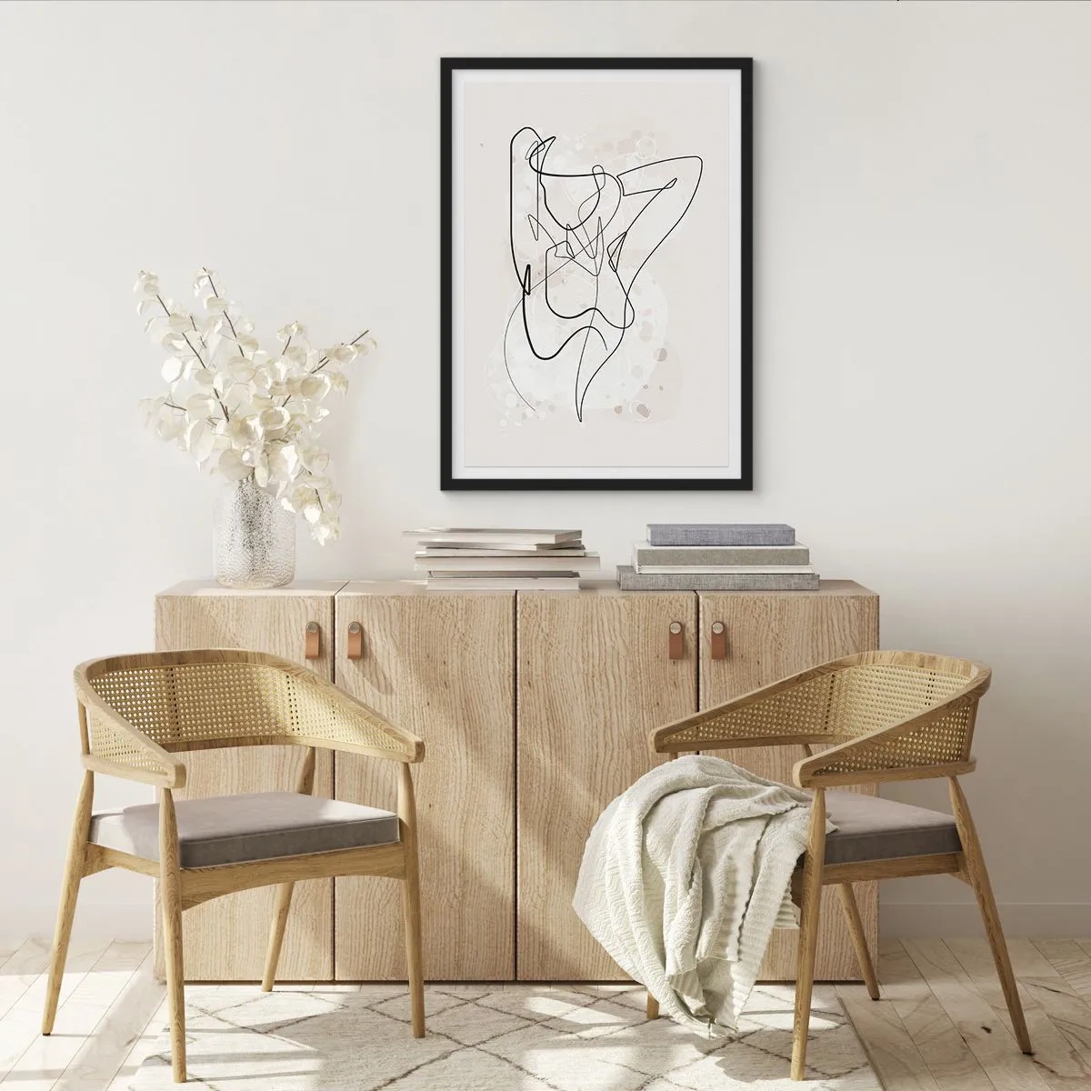 Plakat w czarnej ramie - Abstrakcyjna linia przedstawiająca sylwetkę kobiety - 50x70cm - Sztuka uwodzenia - Nowoczesna dekoracja ścienna do salonu i sypialni ARTTOR