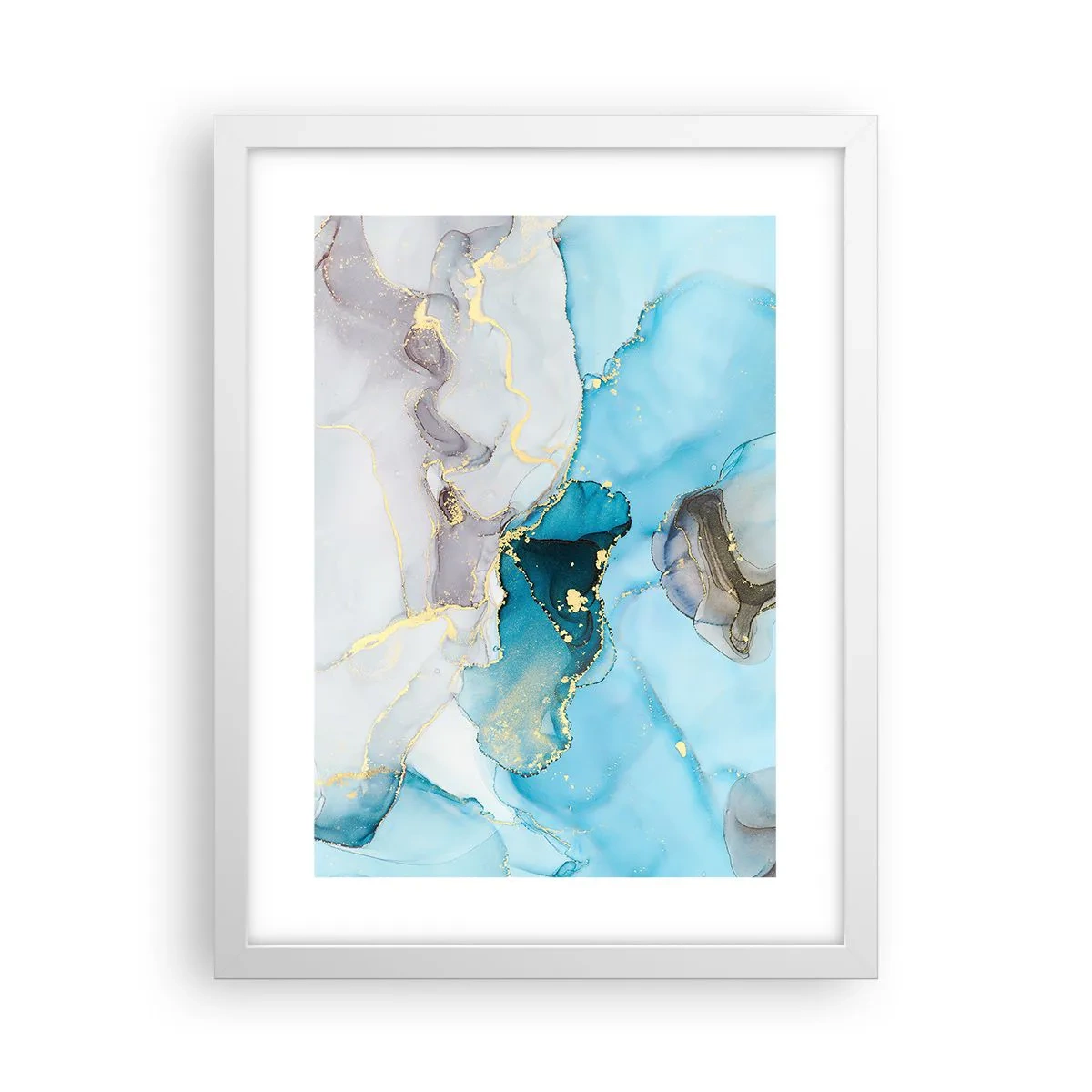 Plakat w białej ramie - Studium spotkania szarości z turkusem - 30x40 cm