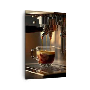 Obraz na płótnie - Ekspres do kawy z filiżanką aromatycznego espresso - 80x120cm - Zmysłowa mikstura - Nowoczesna dekoracja ścienna do salonu i sypialni ARTTOR