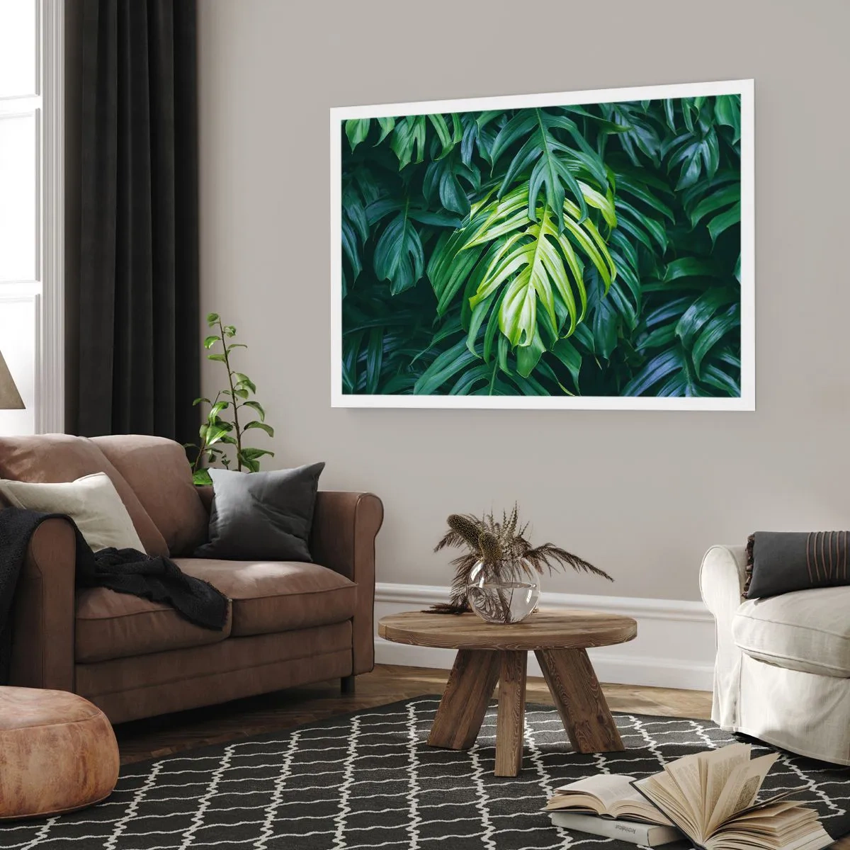 Plakat - Zielone liście w gęstym tropikalnym układzie - 100x70cm - Zanurzyć się w świeżości - Nowoczesna dekoracja ścienna do salonu i sypialni ARTTOR