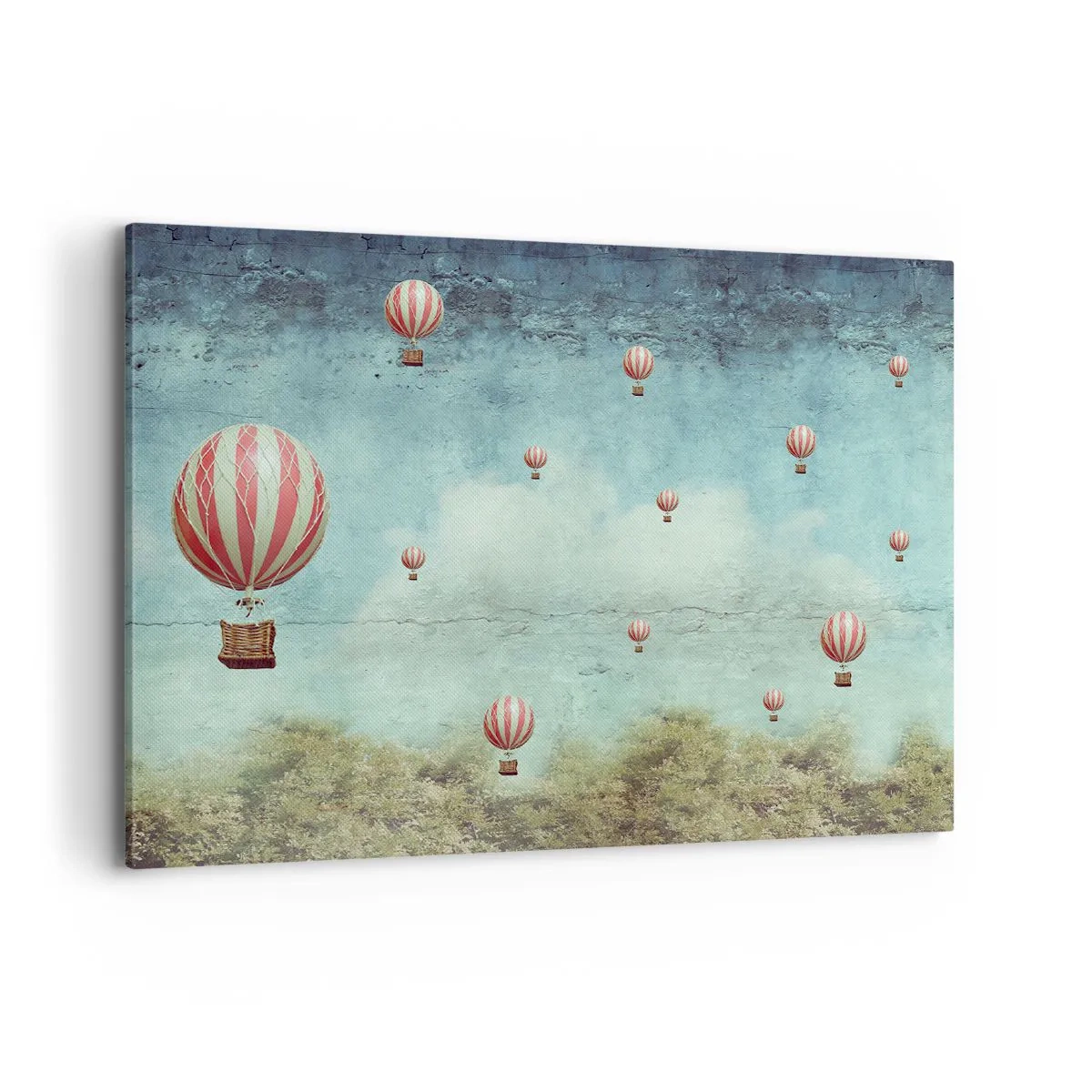 Obraz na płótnie - Retro balony na tle błękitnego nieba i zieleni - 100x70cm - Wolni od zgiełku życia - Nowoczesna dekoracja ścienna do salonu, kuchni i sypialni ARTTOR