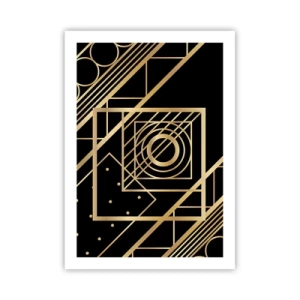 Plakat - Złote geometryczne wzory na czarnym tle w stylu art deco - 50x70cm - Złota geometria - Nowoczesna dekoracja ścienna do salonu, kuchni i sypialni ARTTOR