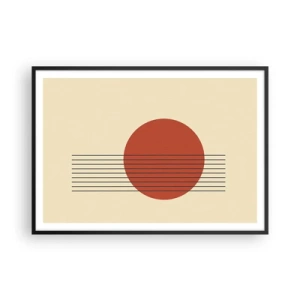 Plakat w czarnej ramie - Abstrakcyjny okrąg w czerwieni z liniami na beżowym tle - 100x70cm - W koło i dalej - Nowoczesna dekoracja ścienna do salonu i sypialni ARTTOR