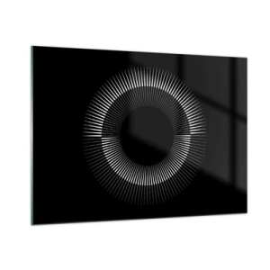 Obraz na szkle - Białe promienie tworzące okrąg na czarnym tle - 100x70cm - Czarne Słońce - Nowoczesna dekoracja ścienna do salonu, kuchni i sypialni ARTTOR