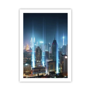 Plakat - Nocny krajobraz miejskiego centrum z wieżowcami - 50x70cm - Po berlińsku do nieba - Nowoczesna dekoracja ścienna do salonu, kuchni i sypialni ARTTOR