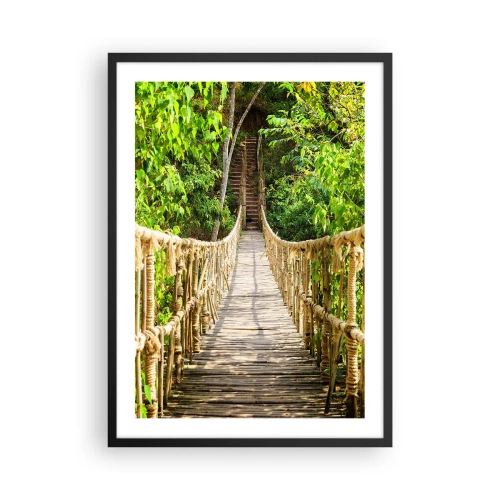 Plakat w czarnej ramie - Drewniany most linowy otoczony bujną zielenią - 50x70cm - Zawieszony w zieleni - Nowoczesna dekoracja ścienna do salonu i sypialni ARTTOR