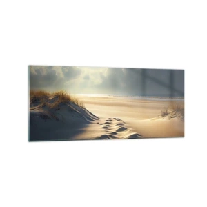 Obraz na szkle - Złote wydmy na plaży o zachodzie słońca z widokiem na morze - 120x50cm - Kojący pejzaż - Nowoczesna dekoracja ścienna do salonu i sypialni ARTTOR