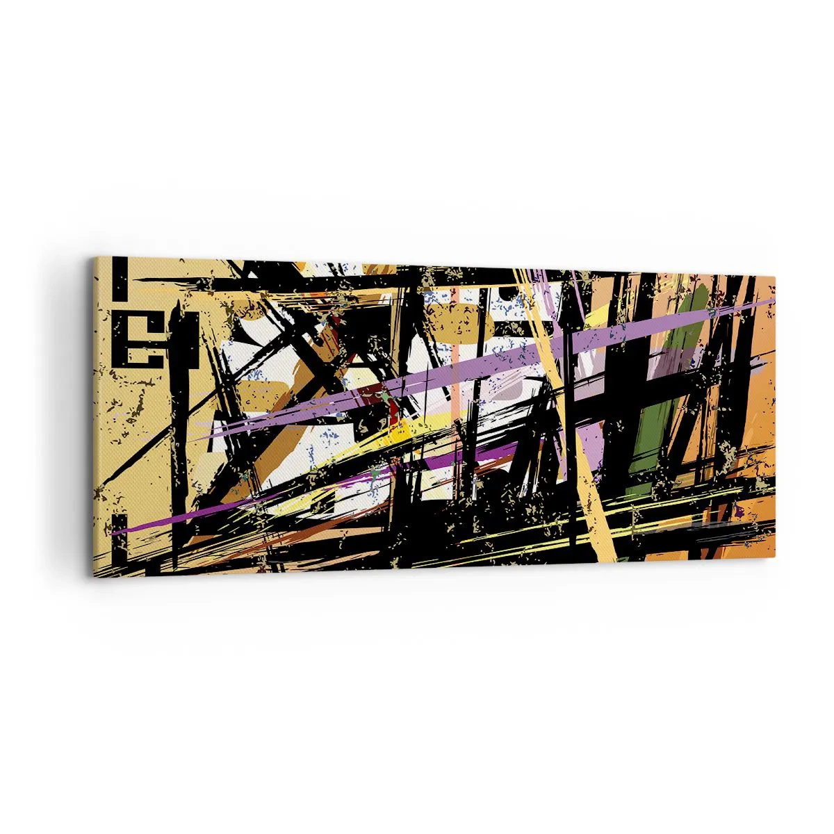 Obraz na płótnie - Abstrakcyjne linie i kształty na tle w odcieniach beżu - 120x50cm - Ostre cięcie - Nowoczesna dekoracja ścienna do salonu i sypialni ARTTOR