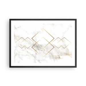 Plakat w czarnej ramie - Minimalistyczne złote romby na marmurowym tle - 70x50cm - Widok na nieskończoność - Nowoczesna dekoracja ścienna do salonu i sypialni ARTTOR