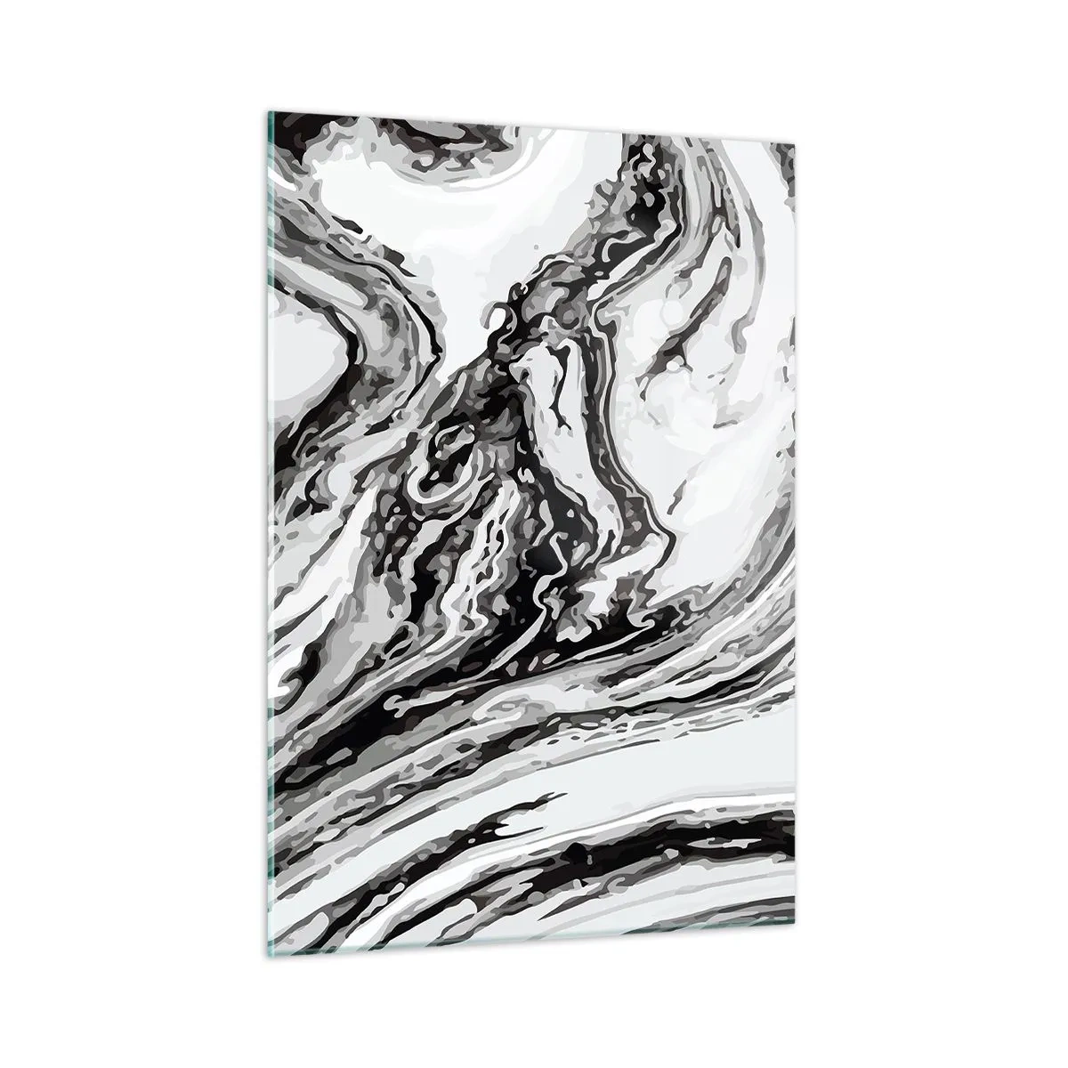 Obraz na szkle - Abstrakcyjny wzór w odcieniach czerni i bieli przypominający fale - 50x70cm - Na poczatku był chaos - Nowoczesna dekoracja ścienna do salonu, kuchni i sypialni ARTTOR