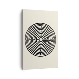 Obraz na płótnie - Czarno-biały okrągły labirynt na jasnym tle - 80x120cm - Tajemniczy porządek - Nowoczesna dekoracja ścienna do salonu i sypialni ARTTOR
